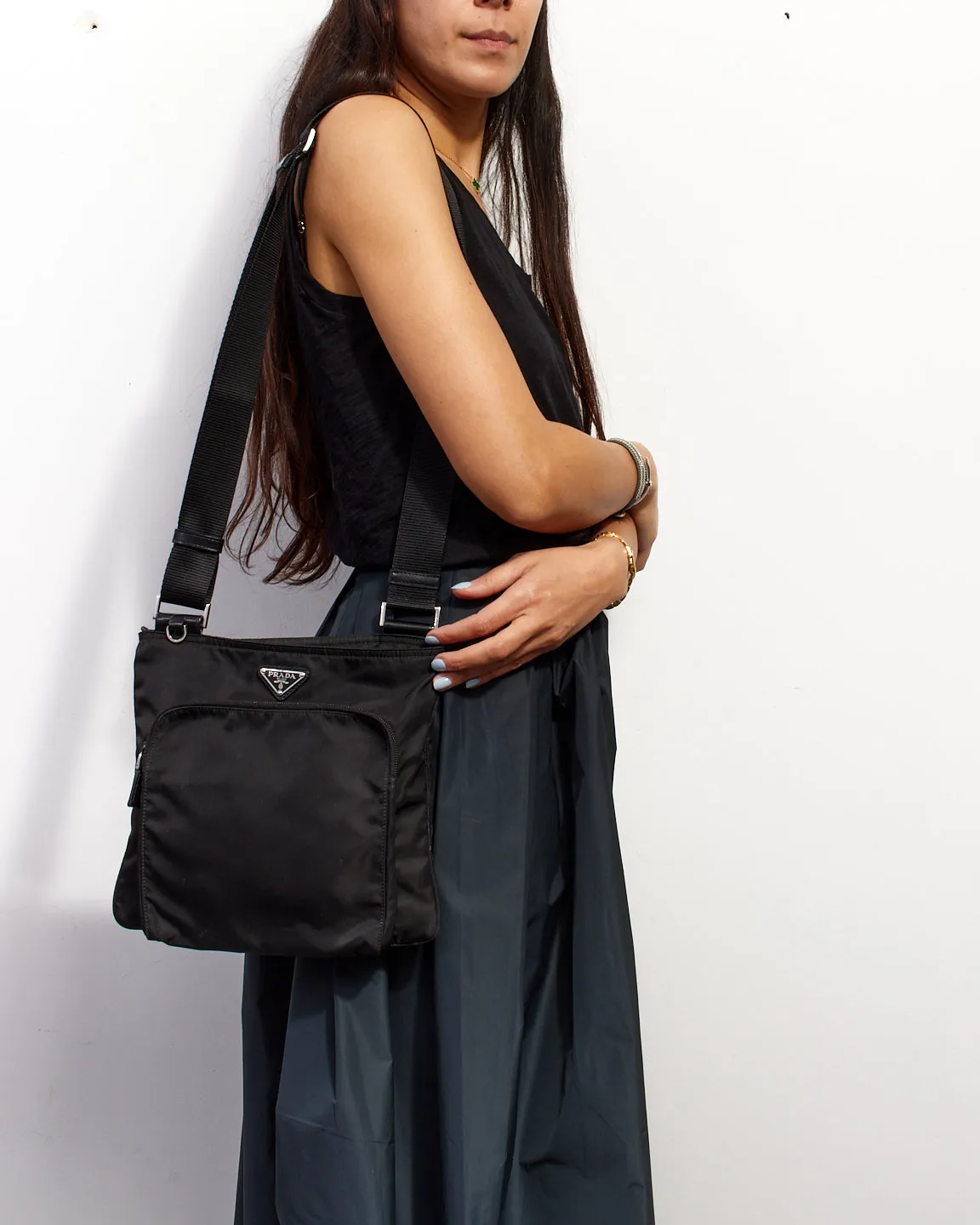 Prada Black Nylon Tessuto Flat with Front Pocket  Messenger Crossbody Bag