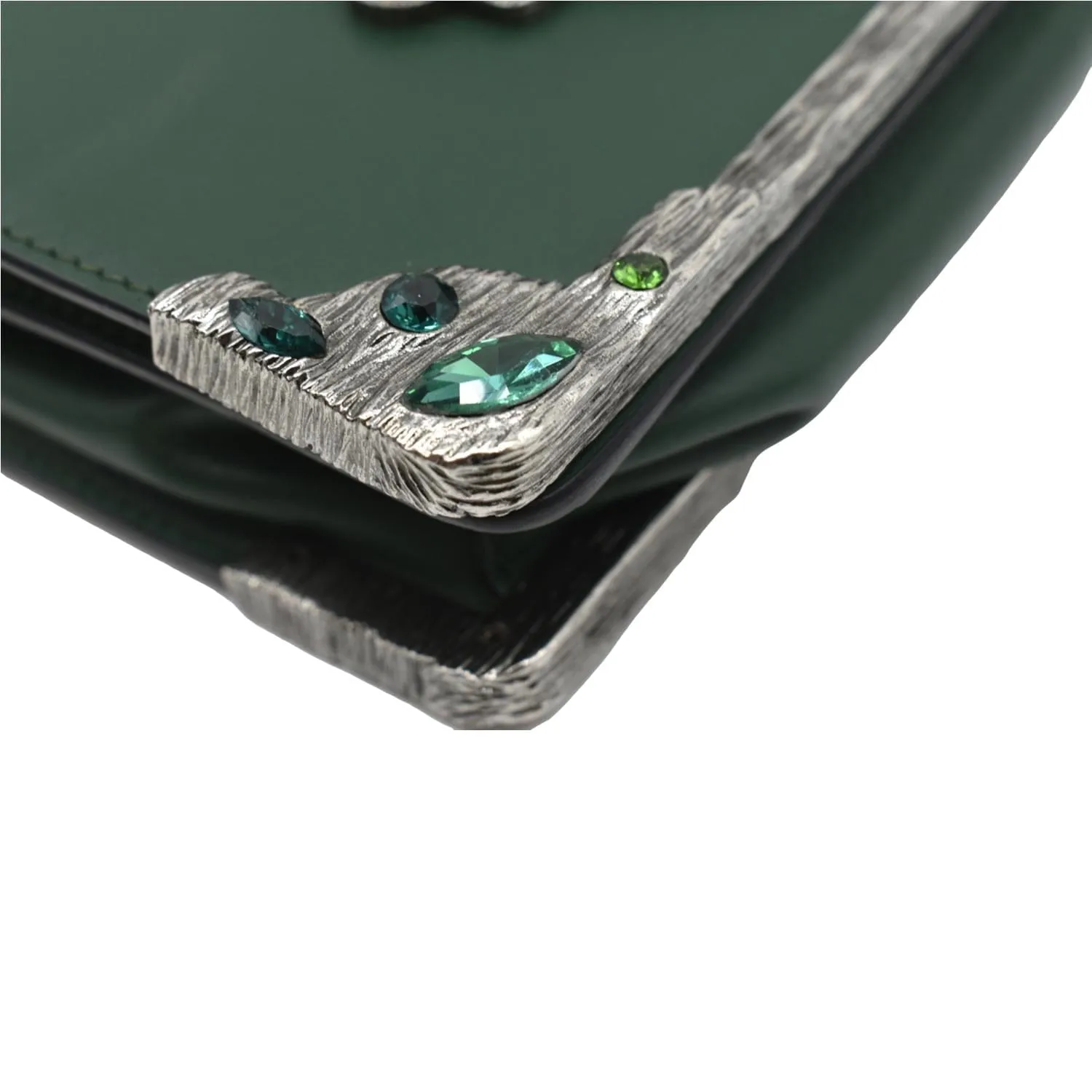 PRADA Cahier Swarovski Crystals Leather Shoulder Bag Green