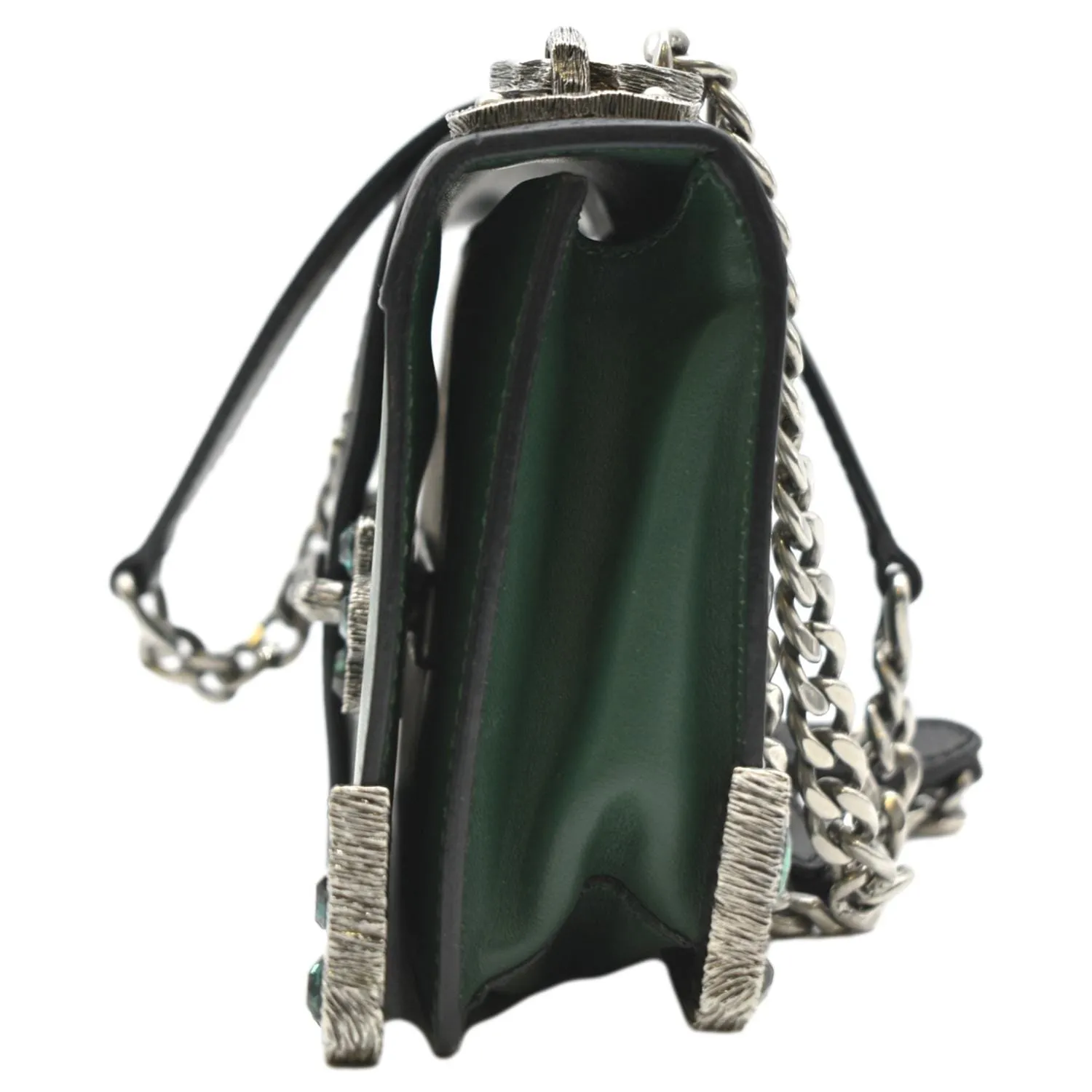 PRADA Cahier Swarovski Crystals Leather Shoulder Bag Green