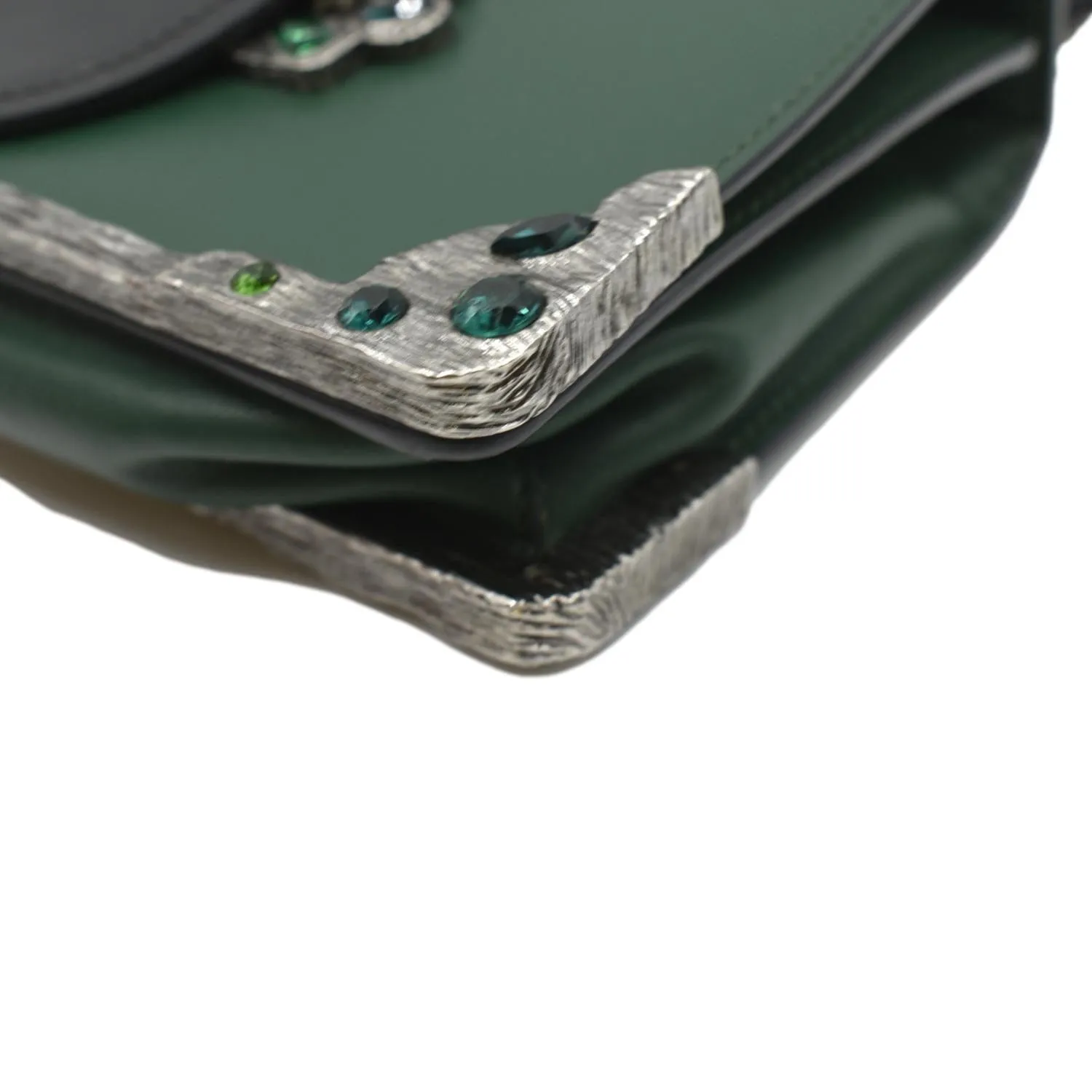 PRADA Cahier Swarovski Crystals Leather Shoulder Bag Green