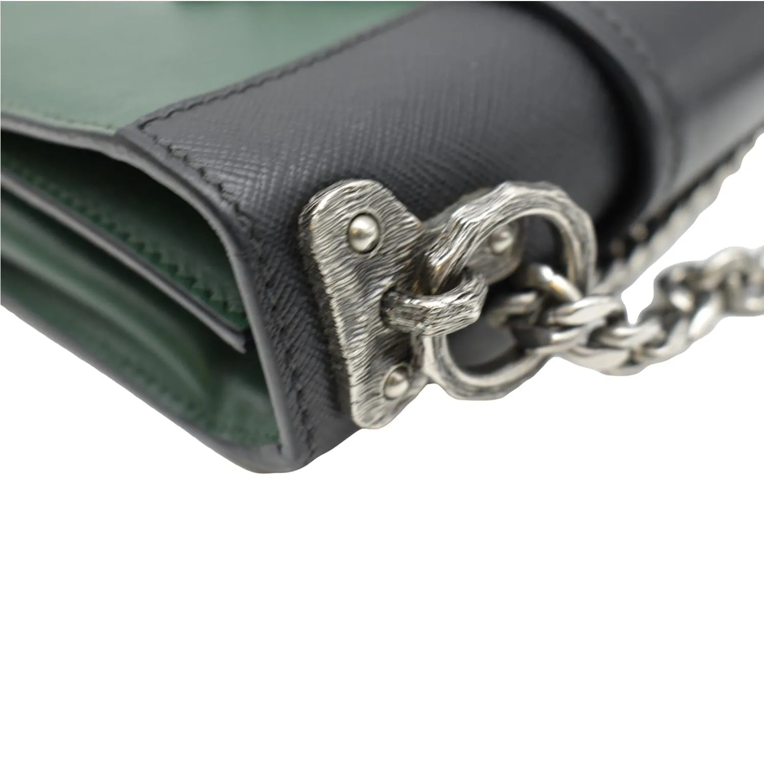 PRADA Cahier Swarovski Crystals Leather Shoulder Bag Green