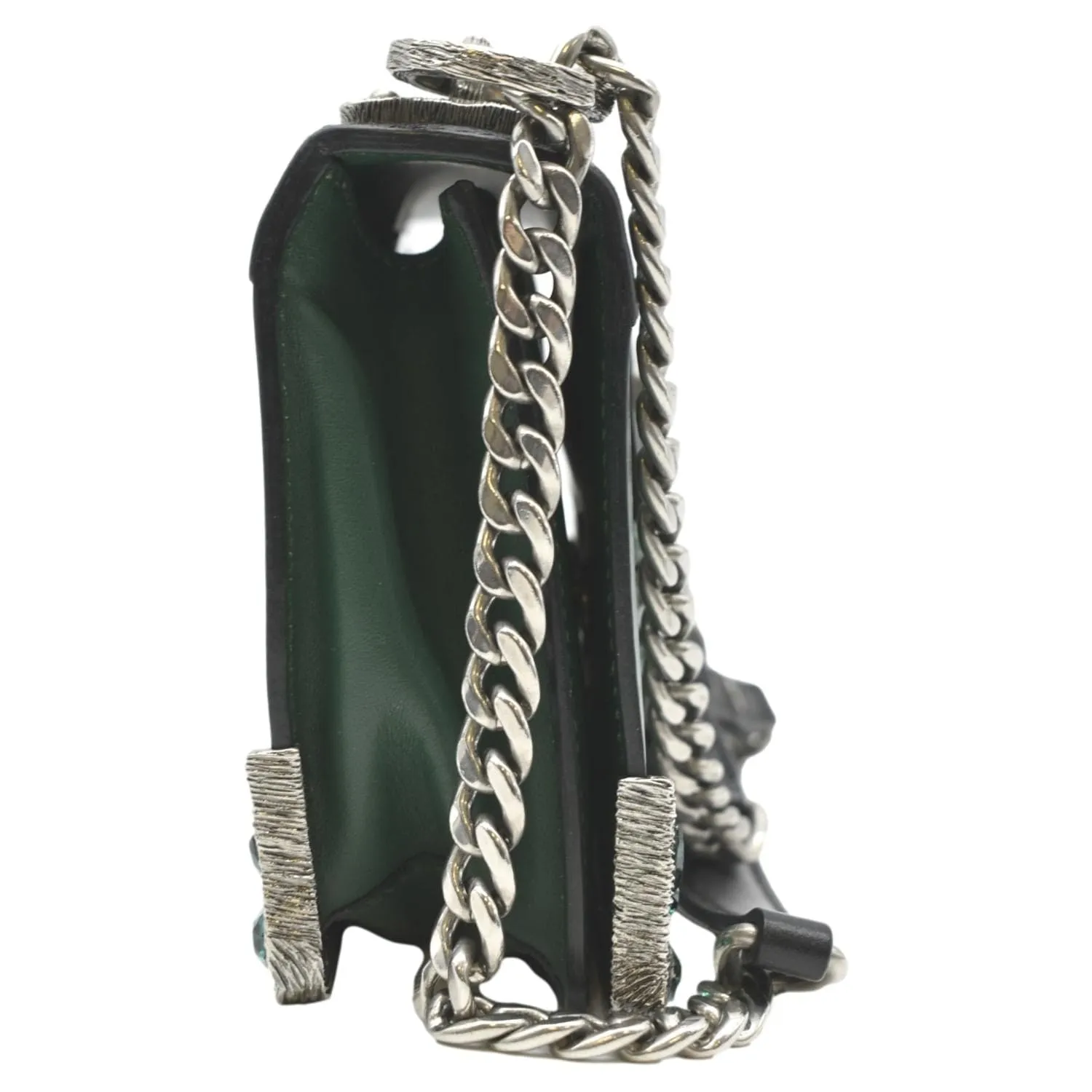 PRADA Cahier Swarovski Crystals Leather Shoulder Bag Green