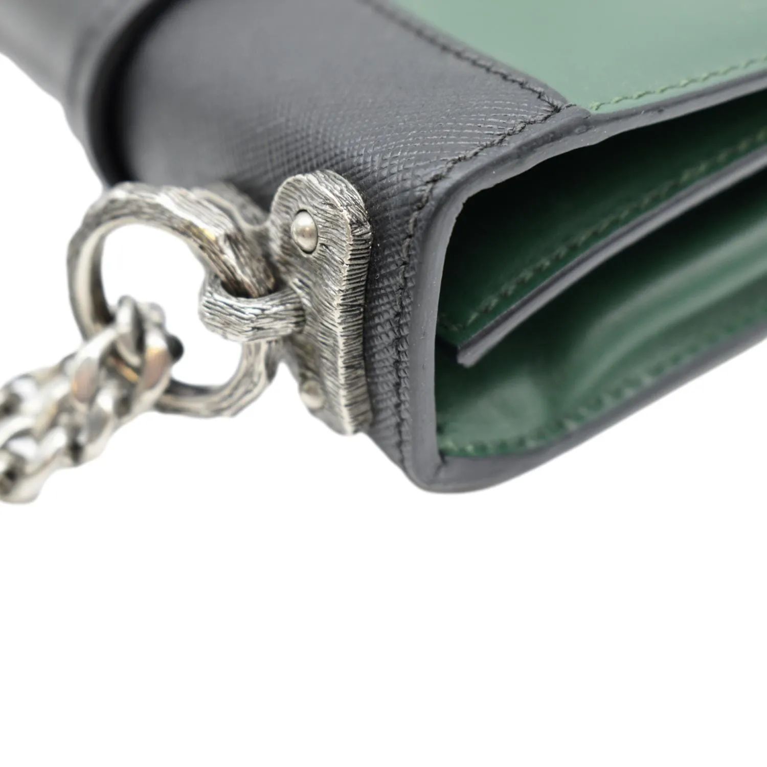 PRADA Cahier Swarovski Crystals Leather Shoulder Bag Green