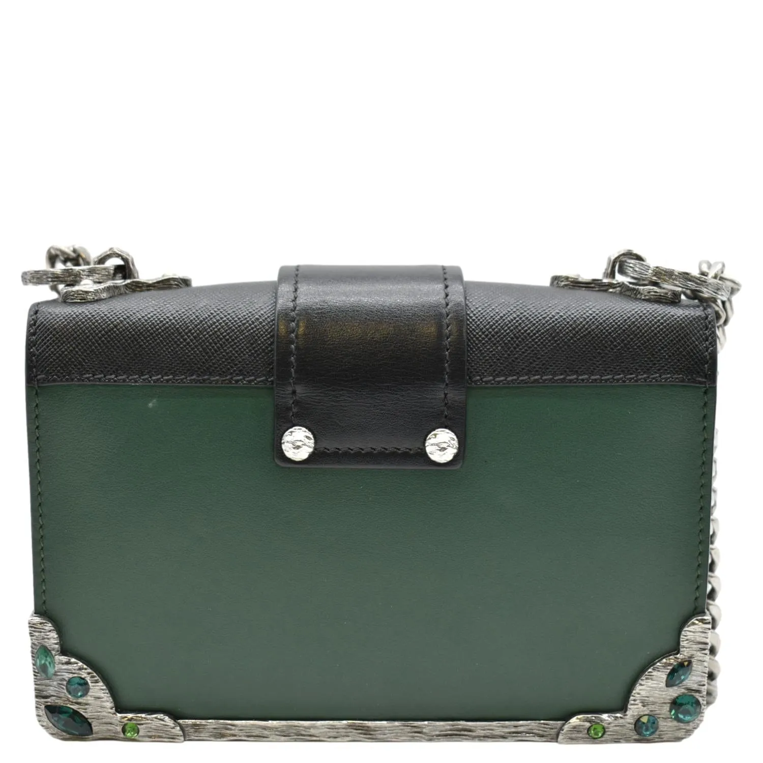 PRADA Cahier Swarovski Crystals Leather Shoulder Bag Green