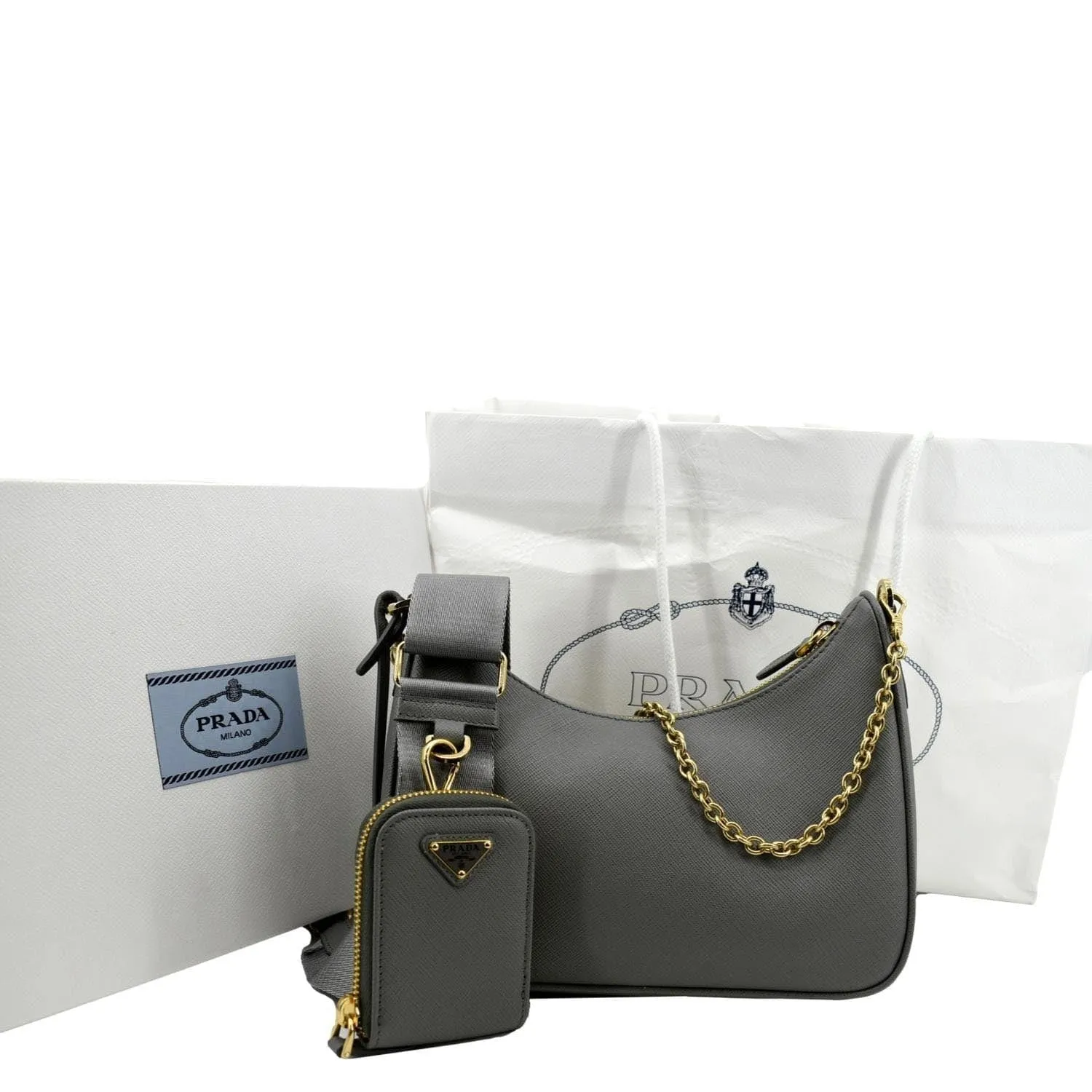 PRADA Re-Edition 2005 Saffiano Leather Shoulder Bag Gray