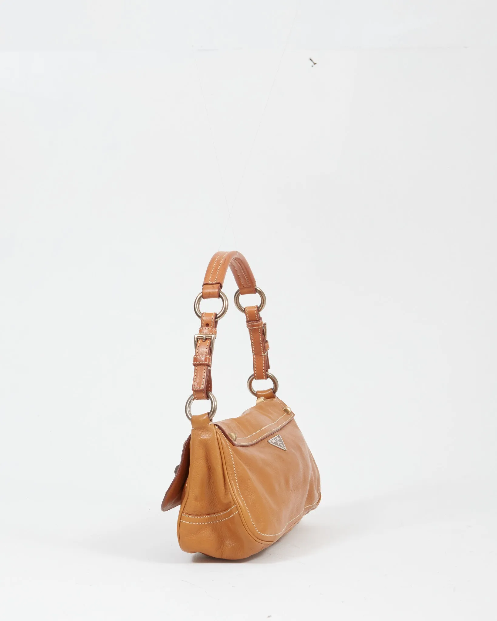 Prada Tan Leather Studded Shoulder Bag