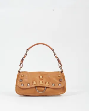 Prada Tan Leather Studded Shoulder Bag