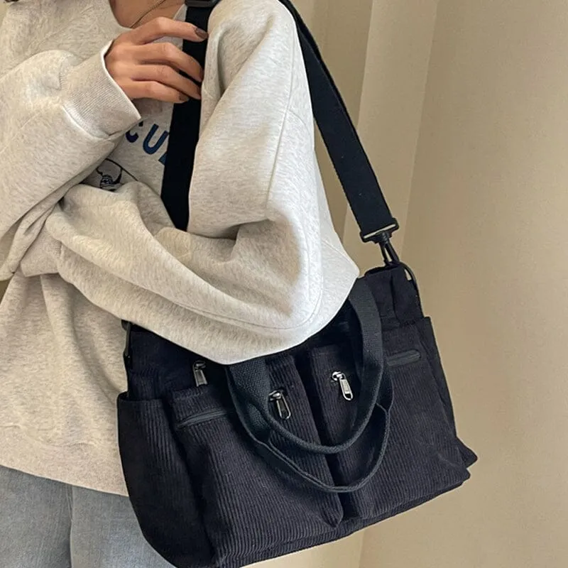 Premium Solid Color Corduroy Tote Bag