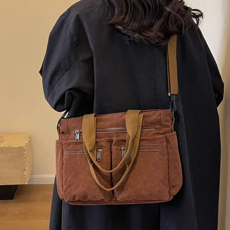 Premium Solid Color Corduroy Tote Bag