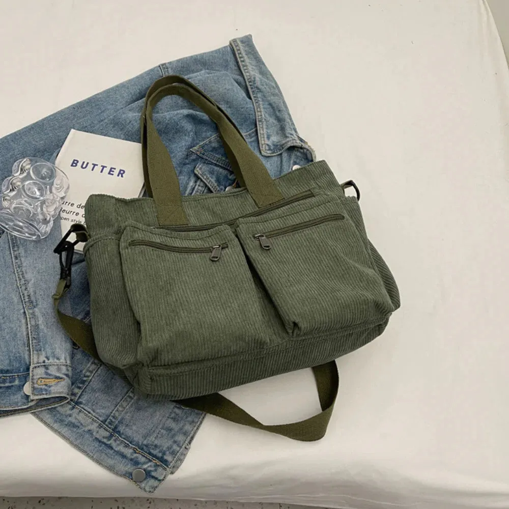 Premium Solid Color Corduroy Tote Bag