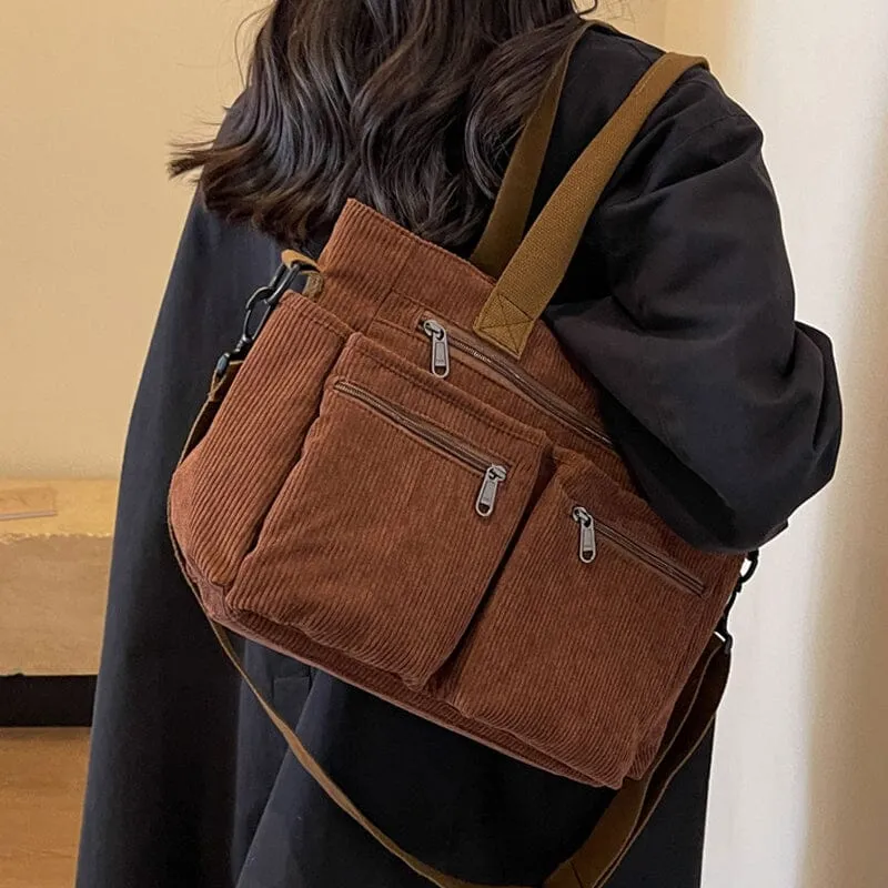 Premium Solid Color Corduroy Tote Bag