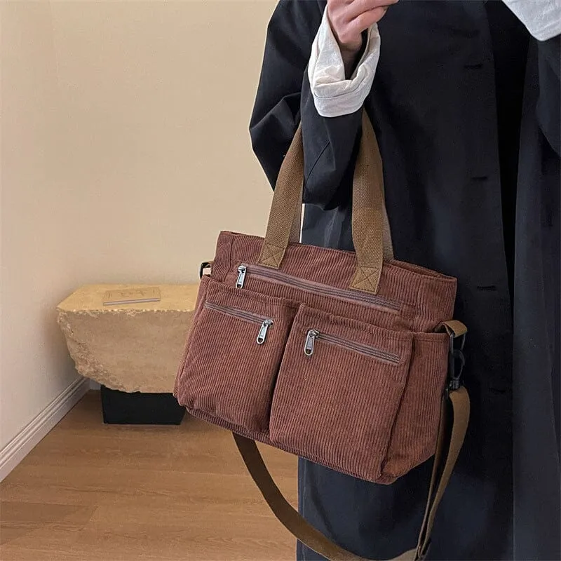 Premium Solid Color Corduroy Tote Bag
