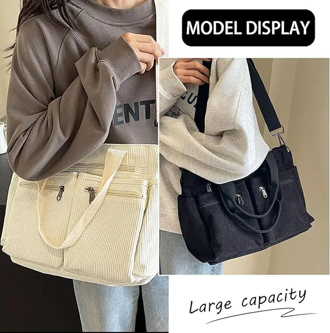 Premium Solid Color Corduroy Tote Bag