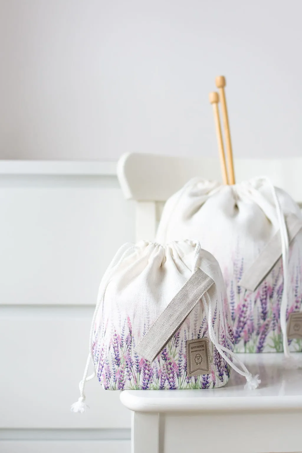 Project bags. Set of 2 Knitter Project Bags. Large and Small. Summer Flowers collection. Lavender