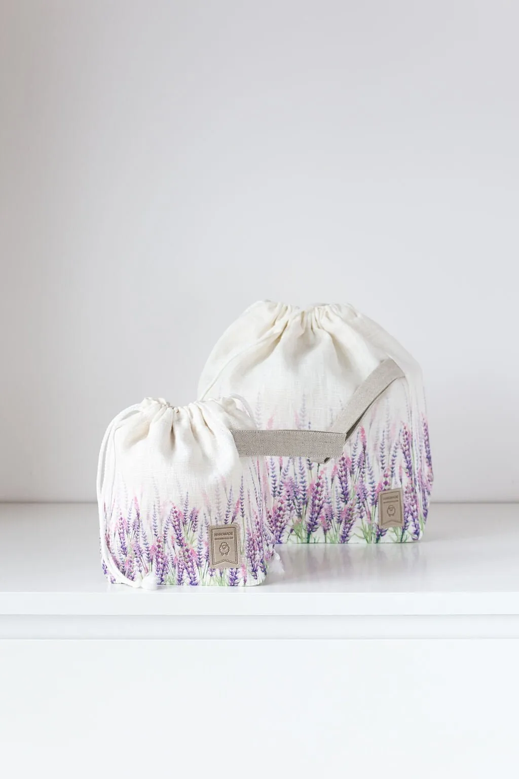 Project bags. Set of 2 Knitter Project Bags. Large and Small. Summer Flowers collection. Lavender