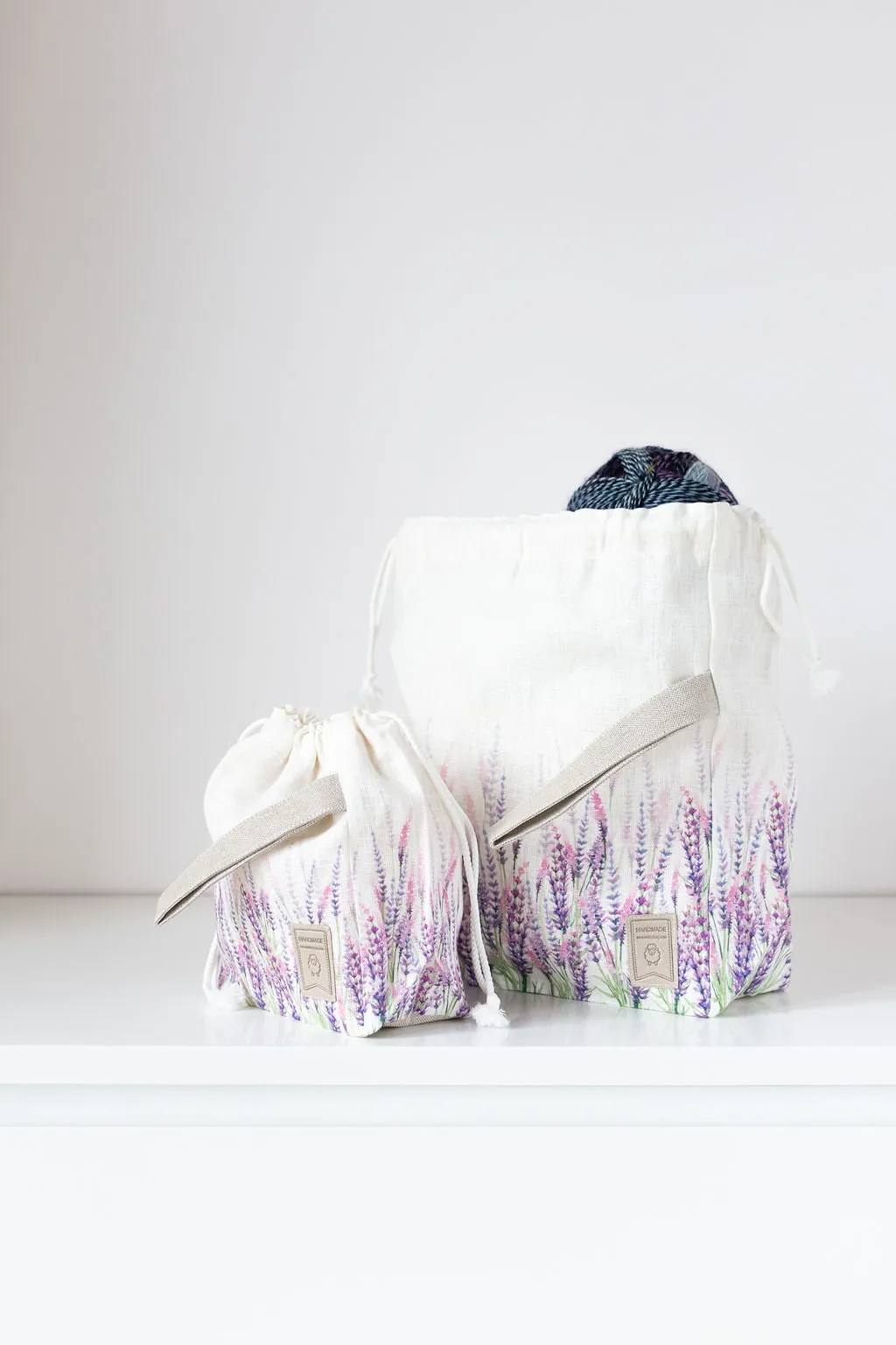 Project bags. Set of 2 Knitter Project Bags. Large and Small. Summer Flowers collection. Lavender
