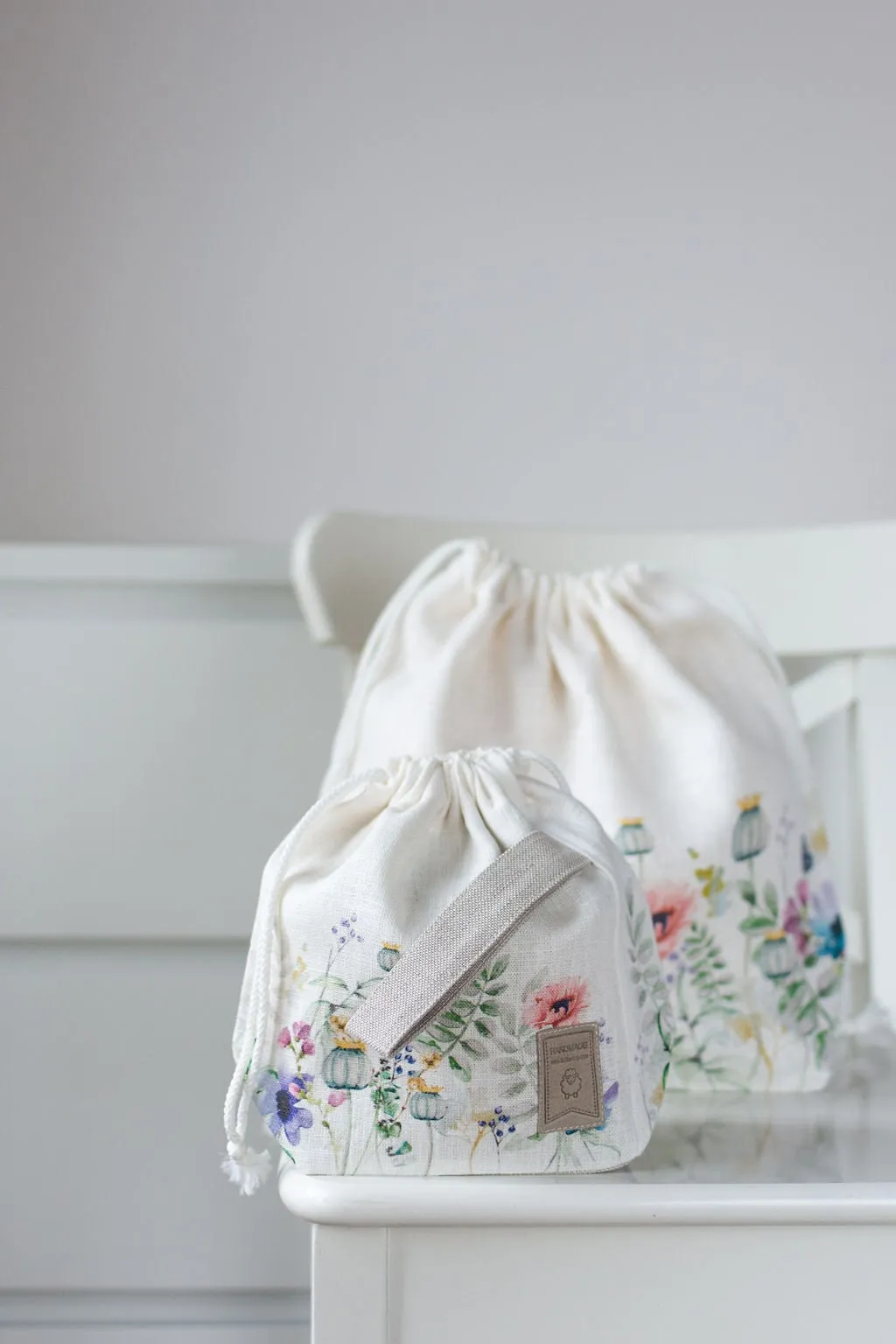 Project bags. Set of 2 Knitter Project Bags. Large and Small. Summer Flowers collection.