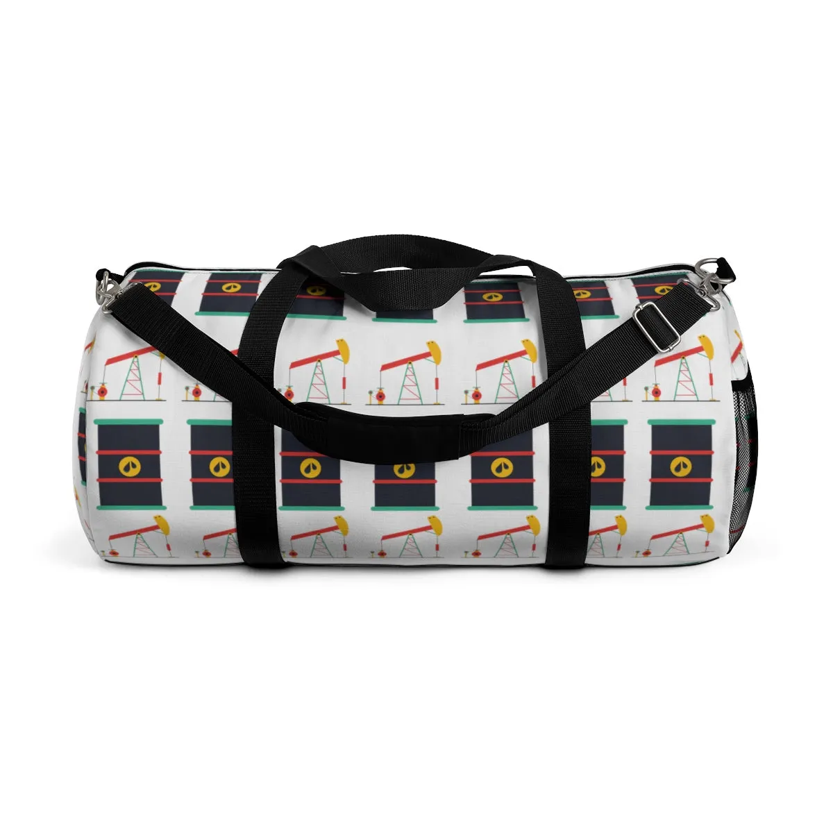 Pumpjack and Oil Drum Oilfield Duffel Bag (White)