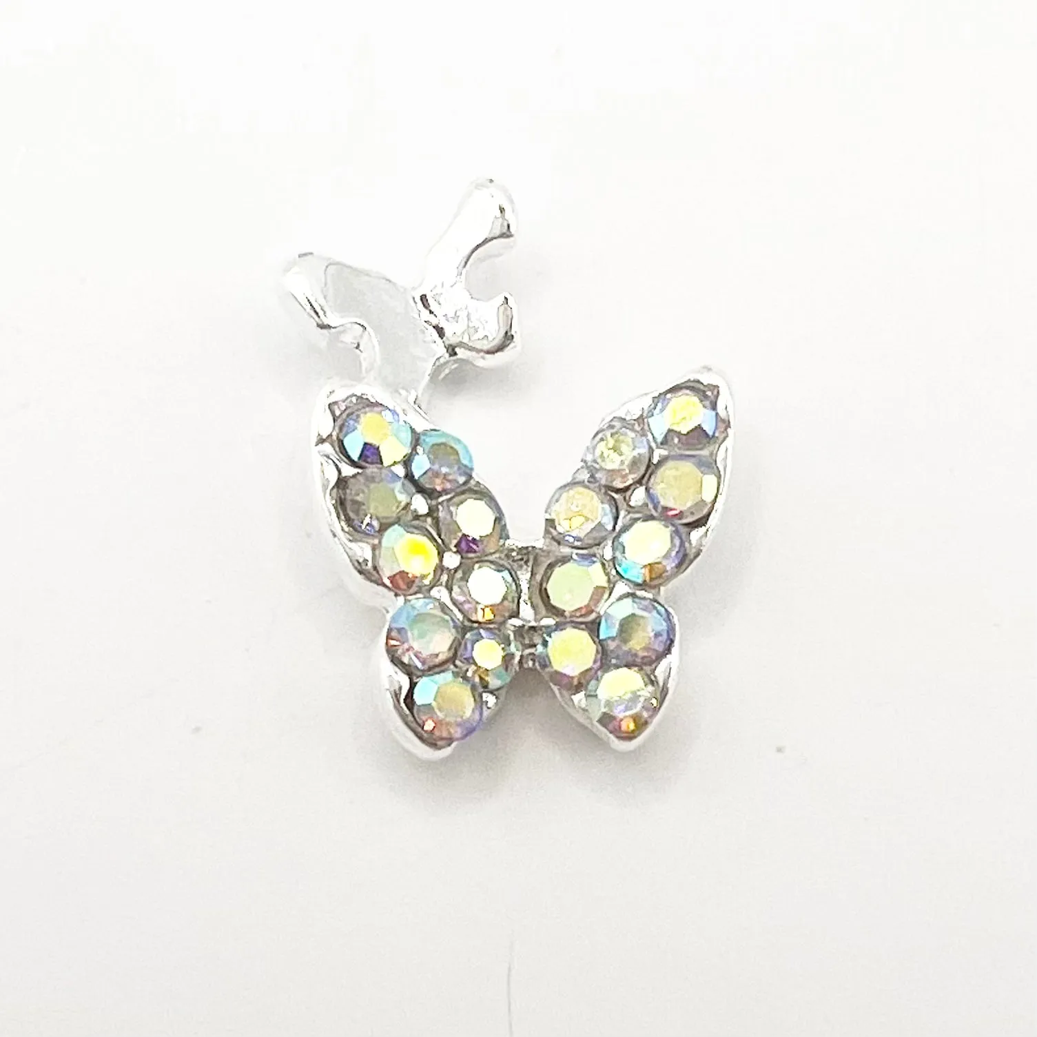 Queen - Nail Charms 10pc - #303 Silver Iridescent Crystal Butterflies with Mini