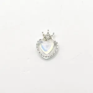 Queen - Nail Charms 10pc - #375 Silver Pearl Iridescent Small Hearts with Crown