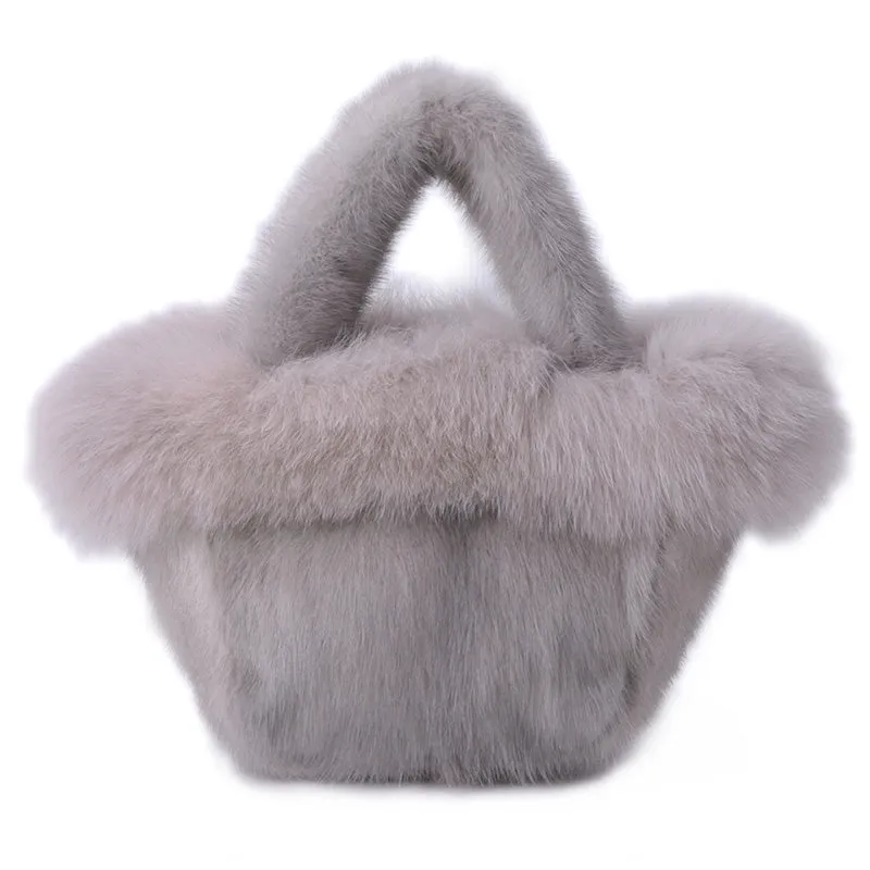 Real Mink Fur Bags Women's Luxury Fox Fur Handbags Fluffy Tote Bags High Quality Satchel Female Top-handle Bags 8822