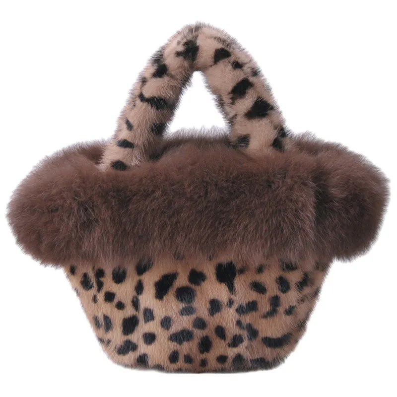 Real Mink Fur Bags Women's Luxury Fox Fur Handbags Fluffy Tote Bags High Quality Satchel Female Top-handle Bags 8822