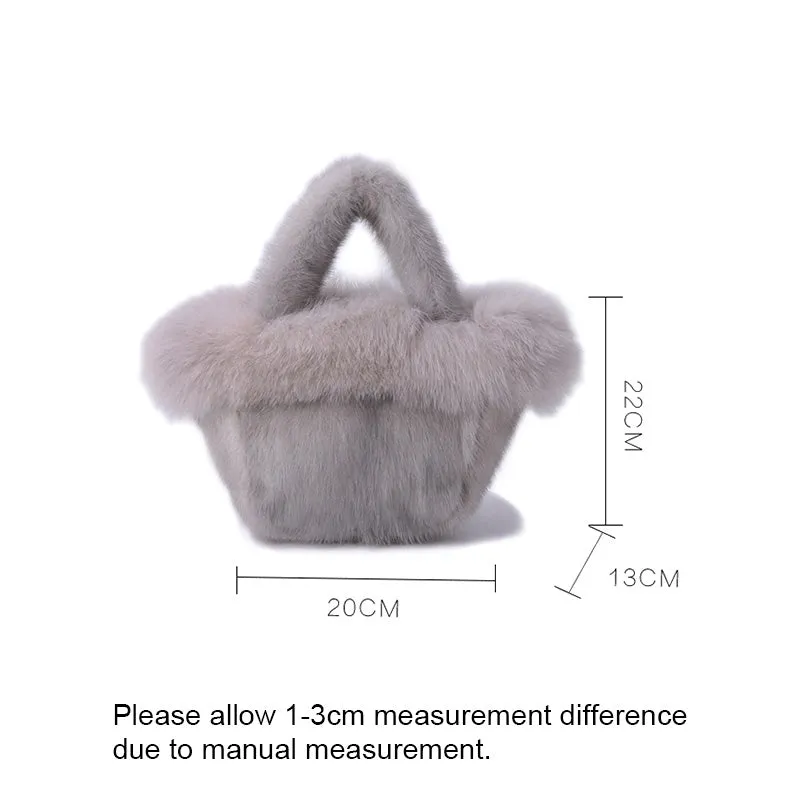 Real Mink Fur Bags Women's Luxury Fox Fur Handbags Fluffy Tote Bags High Quality Satchel Female Top-handle Bags 8822