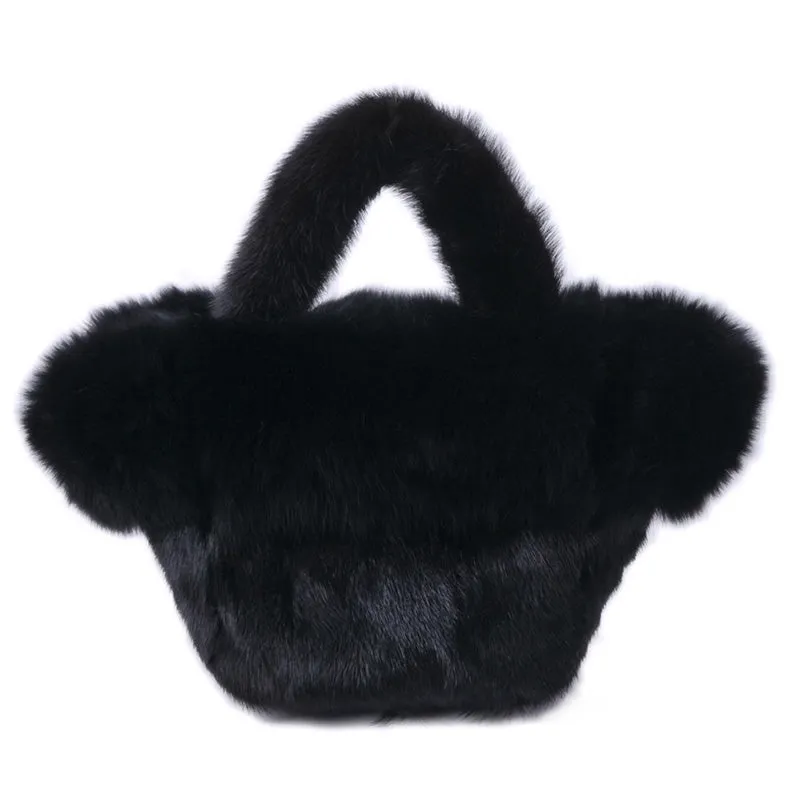 Real Mink Fur Bags Women's Luxury Fox Fur Handbags Fluffy Tote Bags High Quality Satchel Female Top-handle Bags 8822