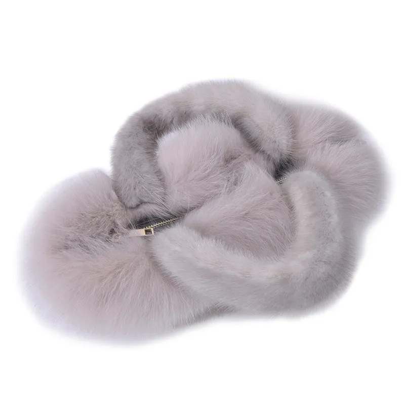 Real Mink Fur Bags Women's Luxury Fox Fur Handbags Fluffy Tote Bags High Quality Satchel Female Top-handle Bags 8822