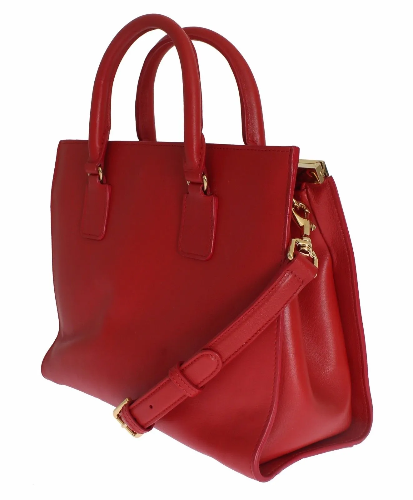 Red Leather Hand Shoulder Satchel Shopping Bag