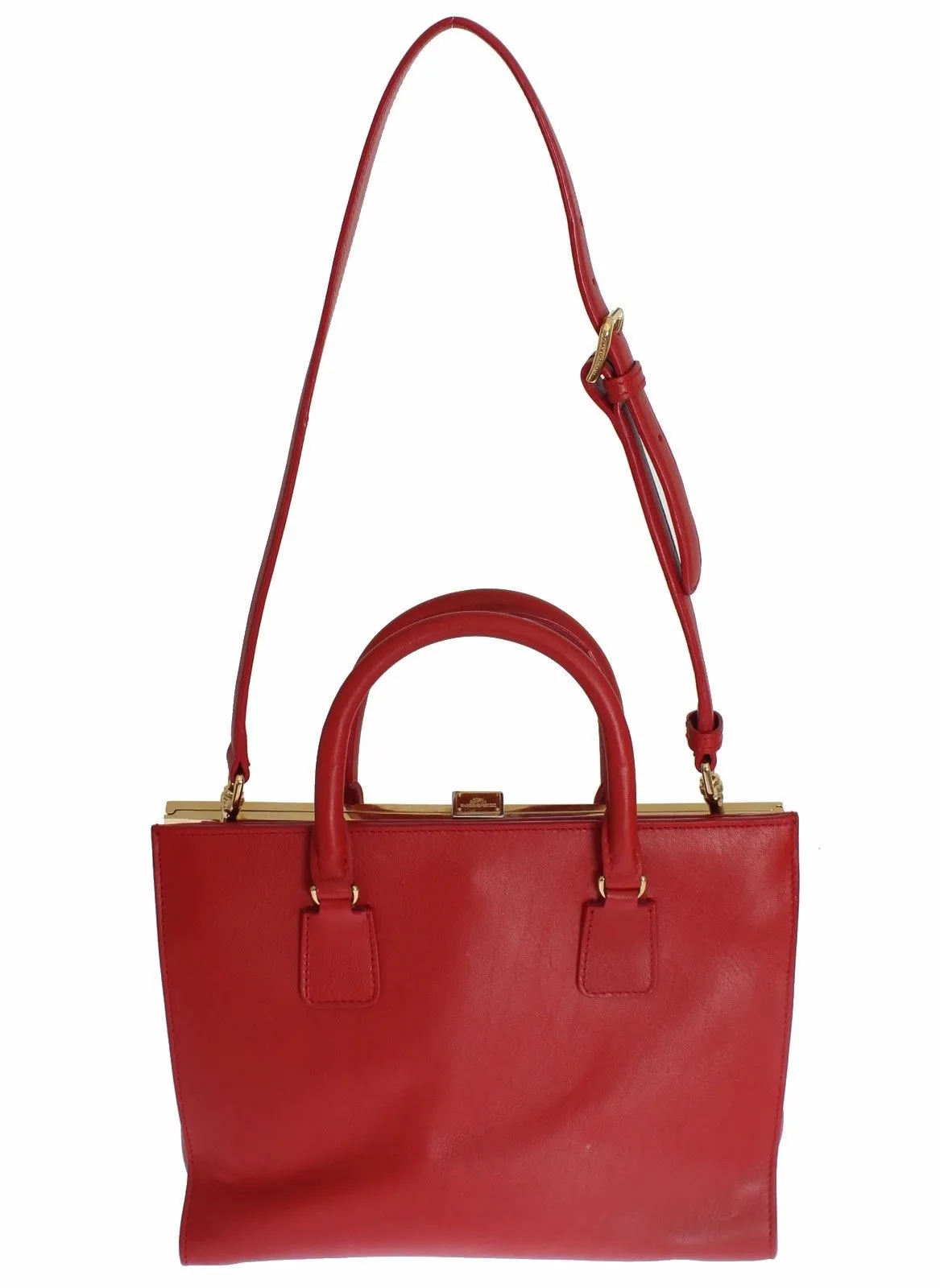 Red Leather Hand Shoulder Satchel Shopping Bag
