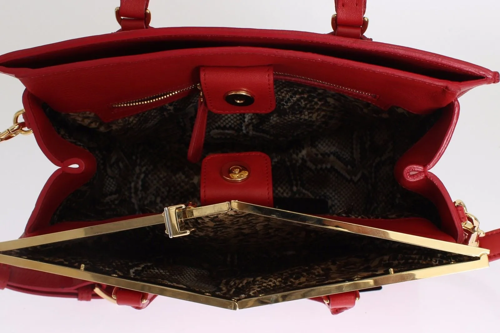 Red Leather Hand Shoulder Satchel Shopping Bag