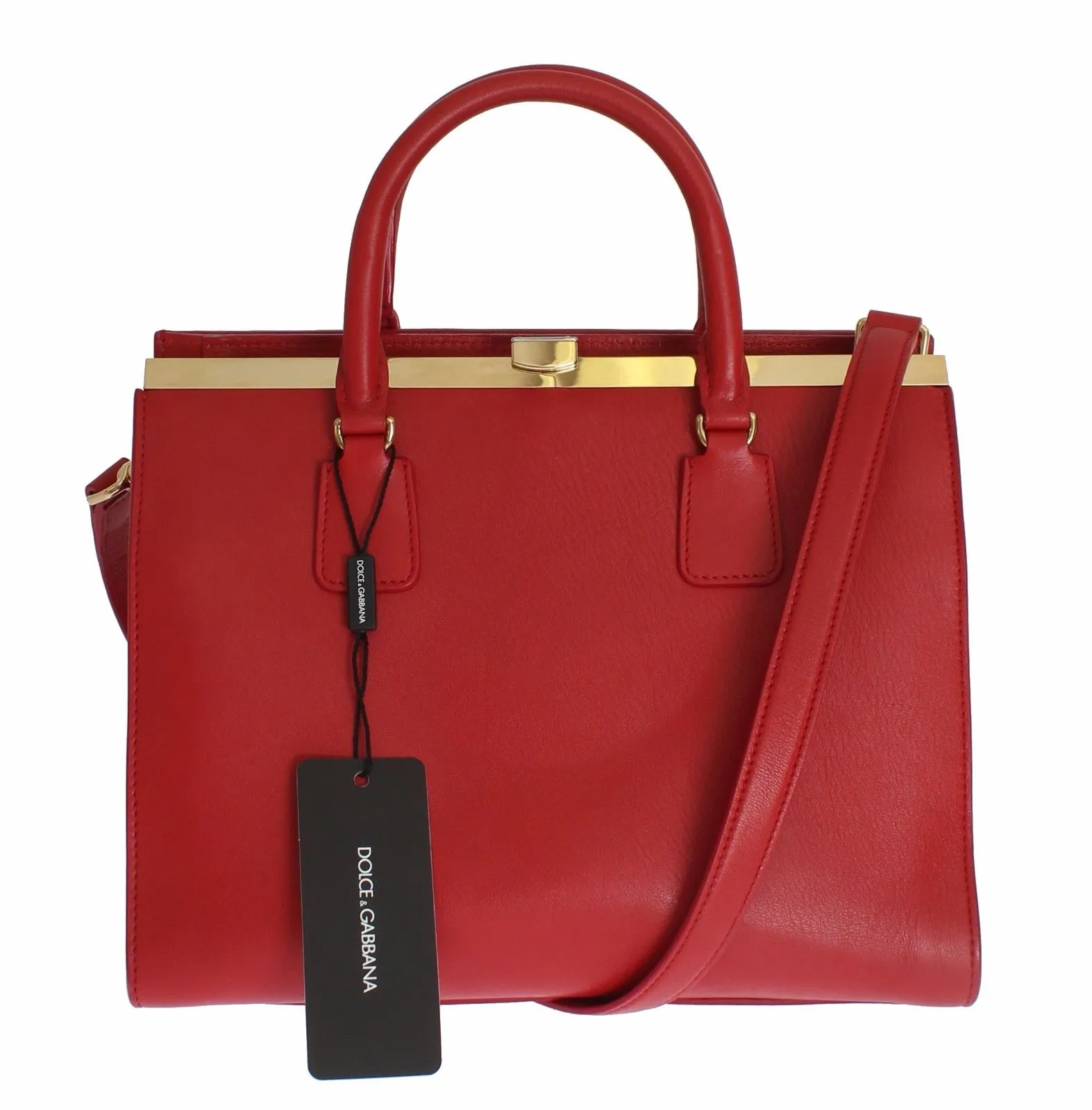 Red Leather Hand Shoulder Satchel Shopping Bag