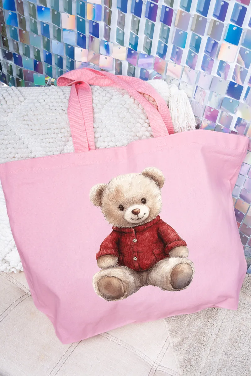 Red Vintage Teddy Bear Canvas Jumbo Tote