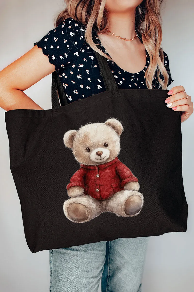 Red Vintage Teddy Bear Canvas Jumbo Tote