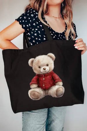 Red Vintage Teddy Bear Canvas Jumbo Tote