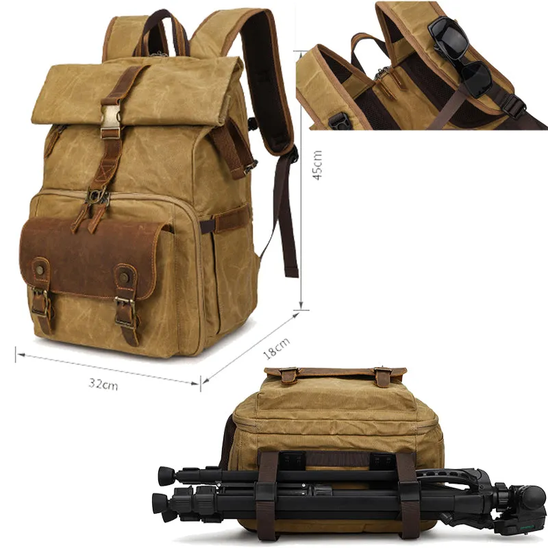 Retro Batik Canvas Leather Backpack Camera Bag