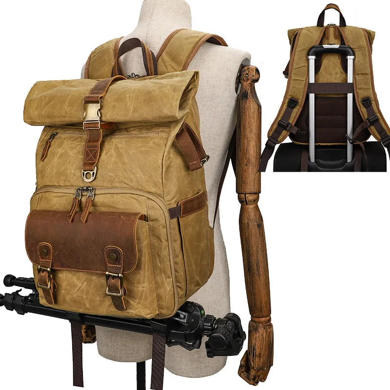 Retro Batik Canvas Leather Backpack Camera Bag