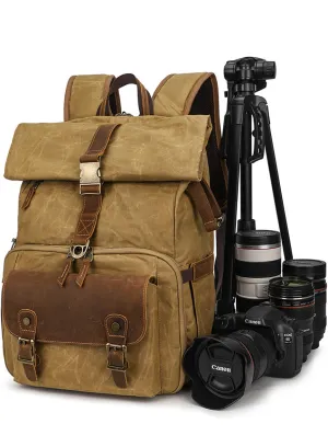 Retro Batik Canvas Leather Backpack Camera Bag