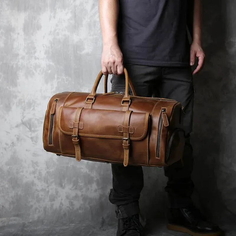 Retro Leather Travel Bag Men's Large-Capacity First Layer Cowhide Leather