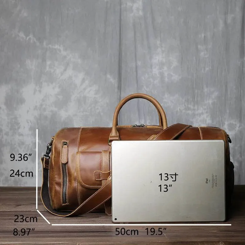 Retro Leather Travel Bag Men's Large-Capacity First Layer Cowhide Leather