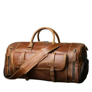 Retro Leather Travel Bag Men's Large-Capacity First Layer Cowhide Leather