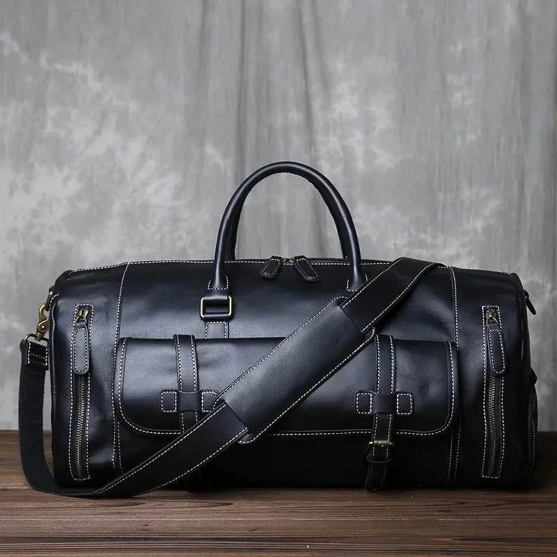 Retro Leather Travel Bag Men's Large-Capacity First Layer Cowhide Leather