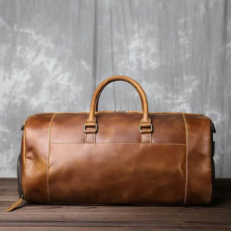 Retro Leather Travel Bag Men's Large-Capacity First Layer Cowhide Leather