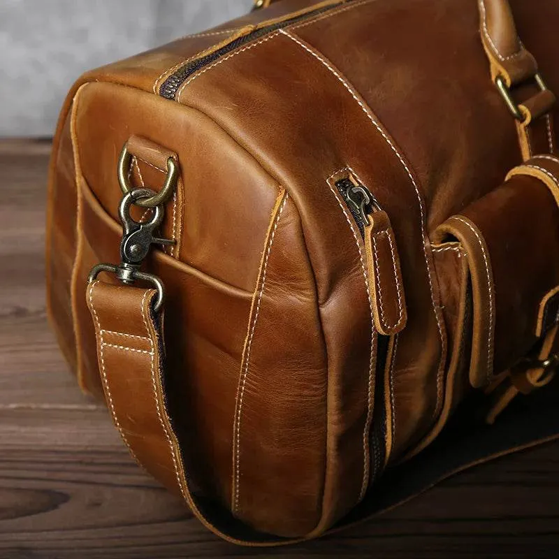 Retro Leather Travel Bag Men's Large-Capacity First Layer Cowhide Leather