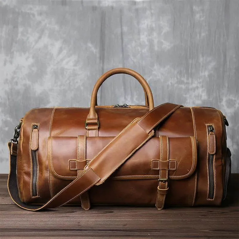 Retro Leather Travel Bag Men's Large-Capacity First Layer Cowhide Leather