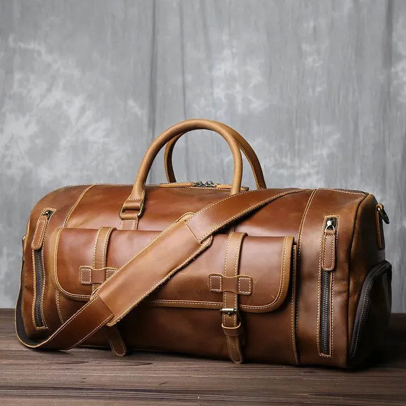 Retro Leather Travel Bag Men's Large-Capacity First Layer Cowhide Leather