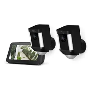 Ring Spotlight Cam Battery 2-Pack (Black) with Echo Show 5 (Charcoal)