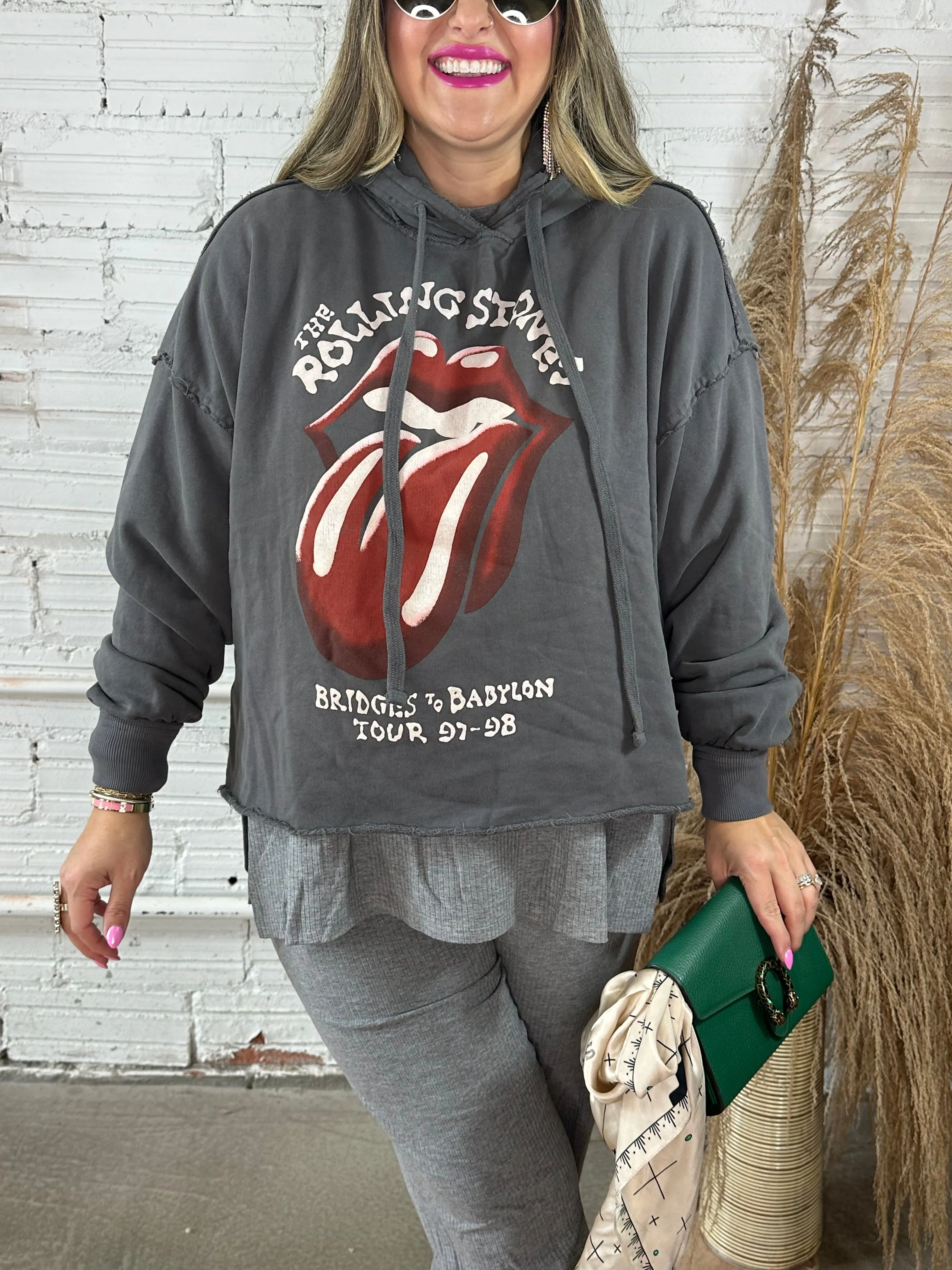 Rolling Stones Cropped Graphic Hoodie