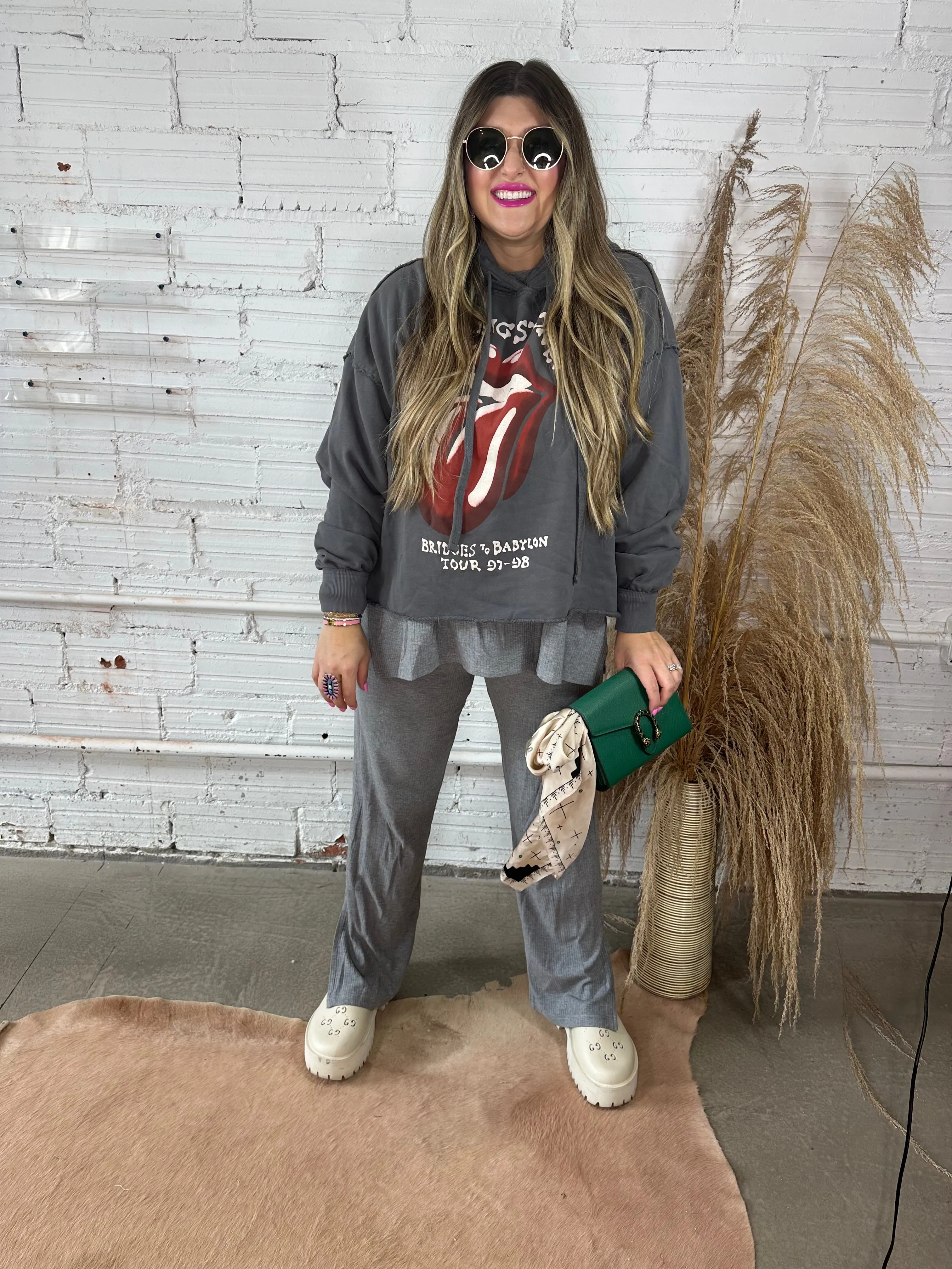 Rolling Stones Cropped Graphic Hoodie